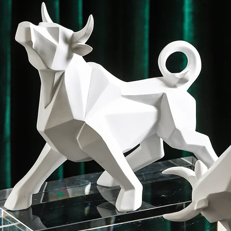 

Geometrische Kuhstatue aus Kunstharz, Tierskulptur, Heimdekoration, Glückskuhstatue, Wohnzimmereingang, Büro-Desktop-Dekoration