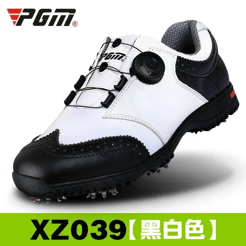 PGM Golf Shoes Mens Comfortable Knob Buckle Golf Men\'S Shoes Waterproof Genuine Leather Sneakers Spikes Nail Non-Slip XZ039 new