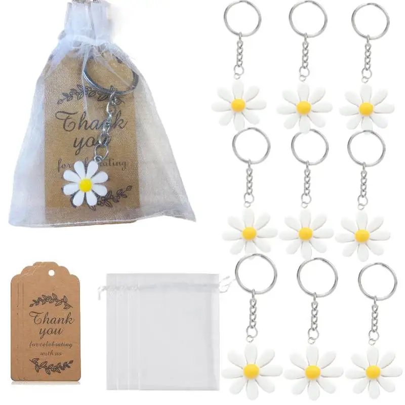 

30pcs Daisy Party Favors Include Daisy Keychains with Organza Bags Thank You Kraft Tags for Party Supplies