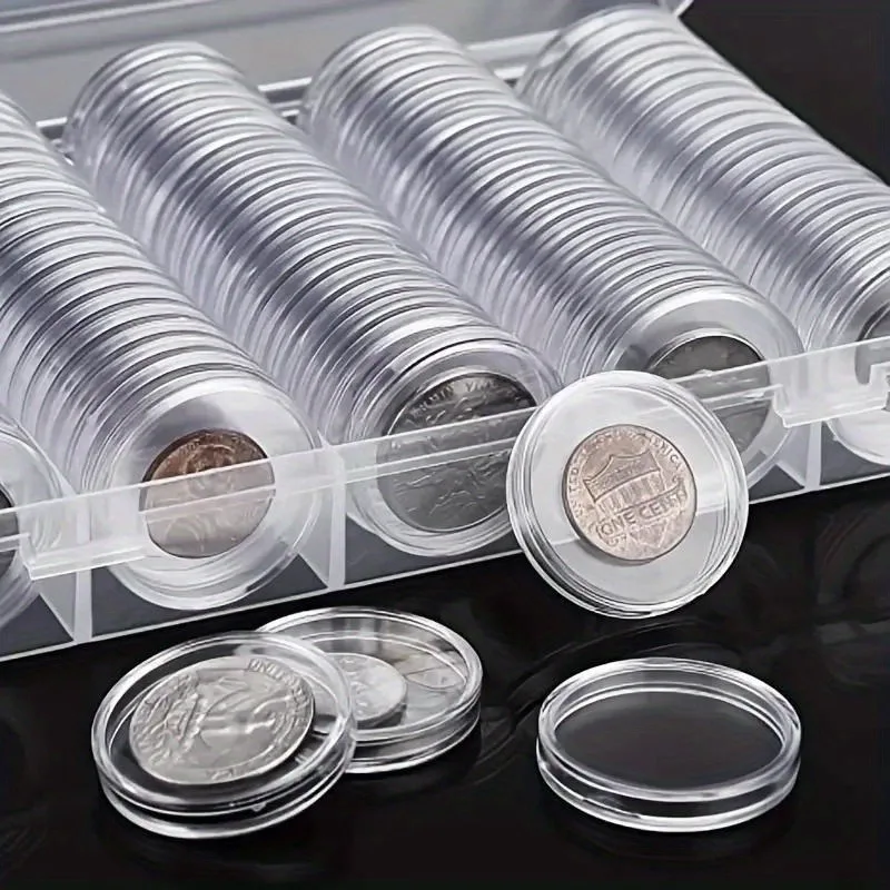 300pcs 30Mm Coin Capsule Round Plastic Small Round Coins Boxes with Storage Box Coin Collecting Supplies Commemorative Protector