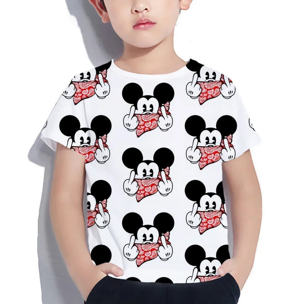 2024 Sommer Disney niedlichen Mickey Mouse 3D-Druck T-Shirts Kinder Tops Kinder Kurzarm Streetwear Jungen Mädchen lässig T-Shirts