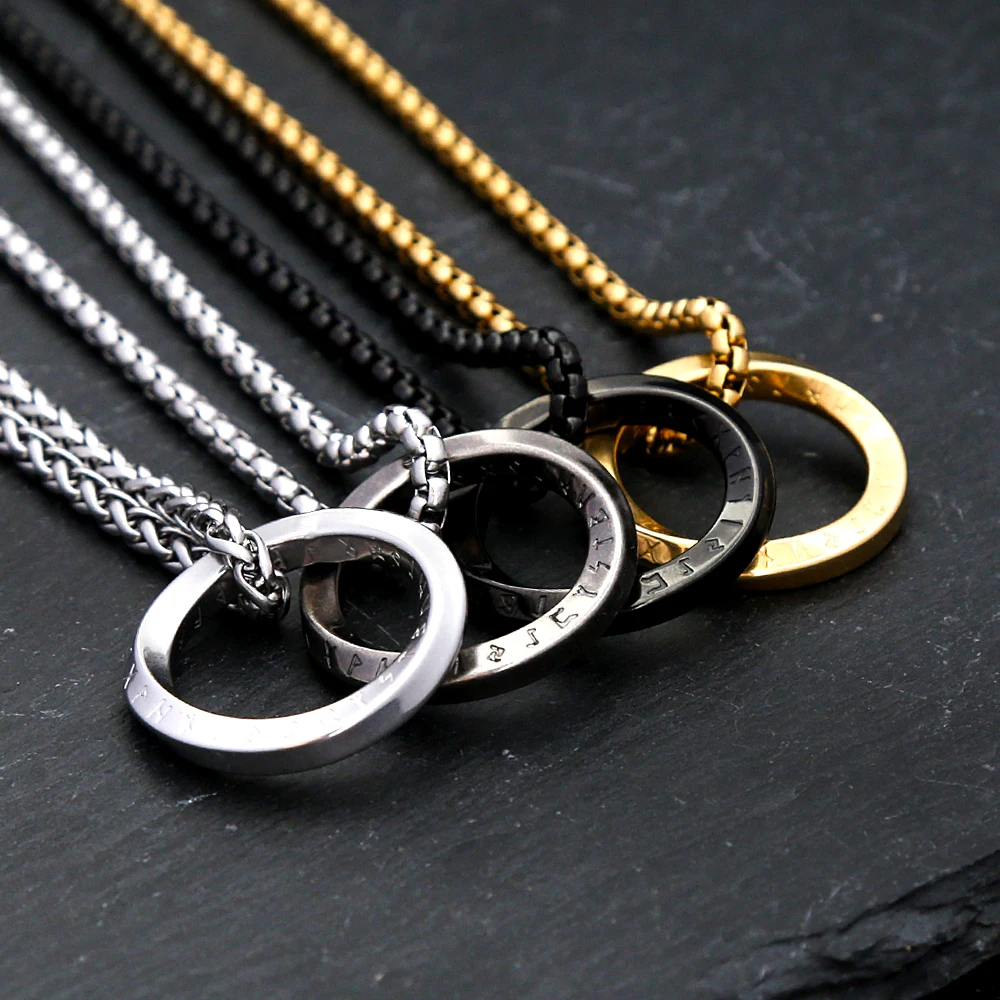 Fashion Vintage Viking Runes Necklace Stainless Steel Nordic Amulet Pendant For Men Women Punk Biker Jewelry Gifts Dropshipping