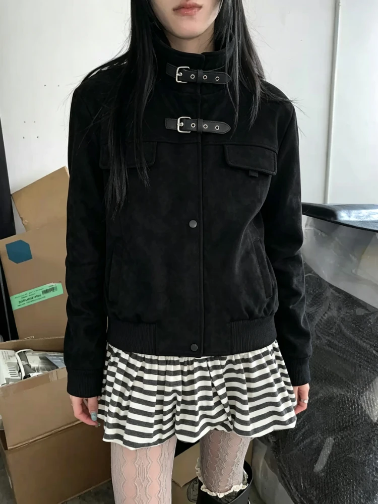 Women Gothic Subculture Faux Fur Coat Retro Harajuku Korean Aesthetic Oversized Black Jacket Warm Trendy Daily Street Fashion