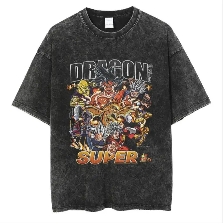 

Dragon Ball Super 2026 Summer Vintage Washed Cotton T Shirt Oversized Streetwear Goku Vegeta Beerus and Other Main Characters