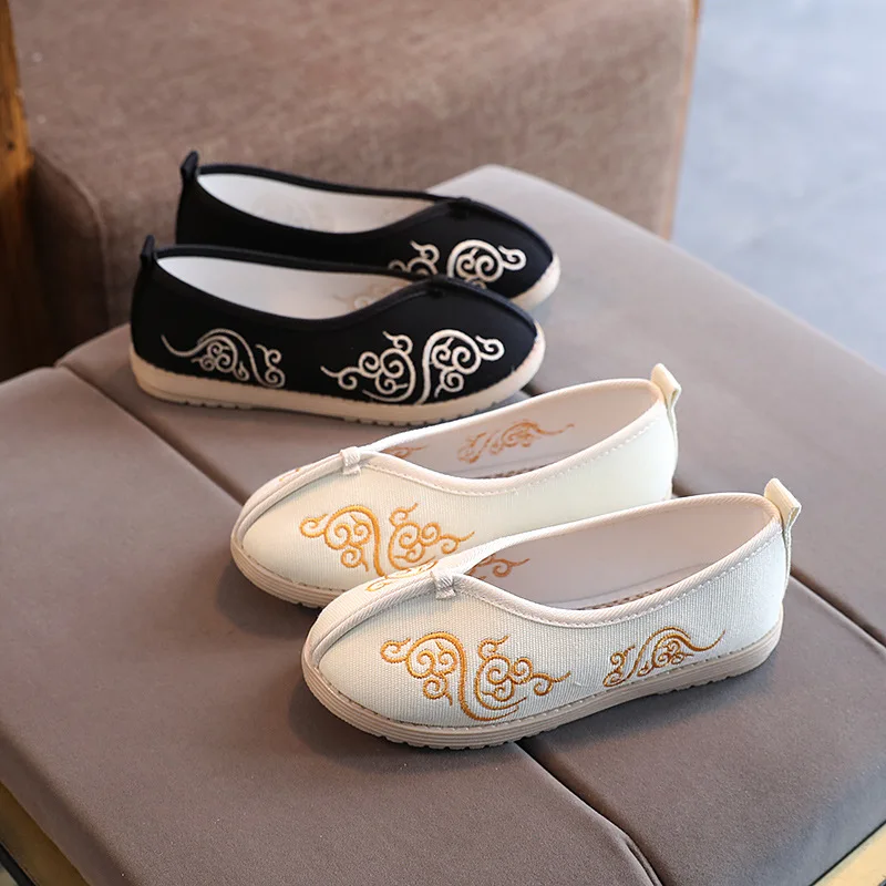 Boys Shoes Chinese Style Embroidered Cloth Shoes for Boy Comfortable Soft bottom Kids Flat Shoes Children cloth shoes Black
