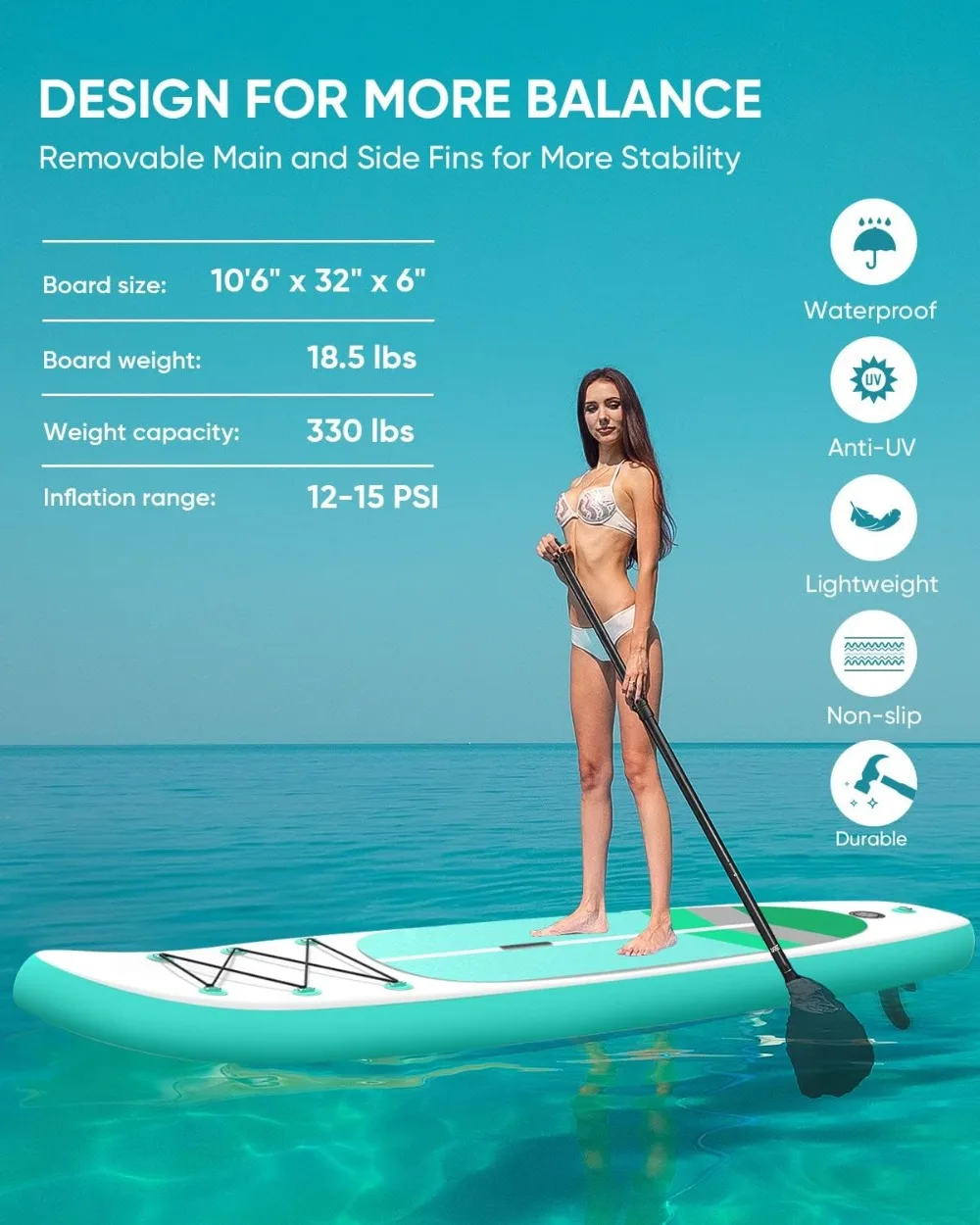 Inflatable Stand Up Paddle Board for Adults Non-Slip Deck Paddleboard with Premium Sup Accessories Including Double Action Pump 3
