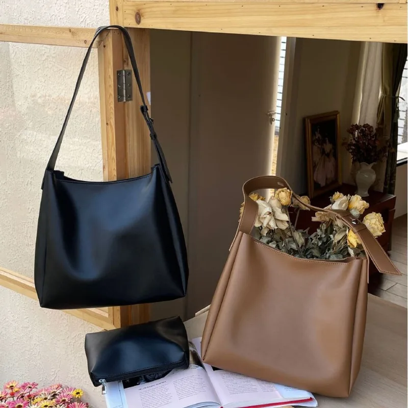 Two piece set mother bag women's bag fashion 2024 new soft leather single shoulder women's bag large capacity handbag women