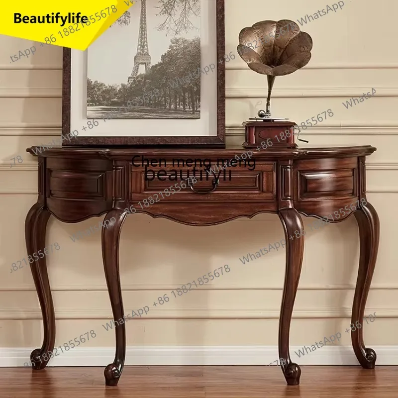 

E153 Table All Solid Wood Half Round Altar Table Against The Wall Entrance Hall Vintage Entrance Cabinet Sofa Back Table