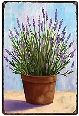 Lavender Potted Plant Metal Tin Sign,Wall Panel Retro Art Decor for Home Garden Bedroom Bar Cafe Farm 8x12 Inch