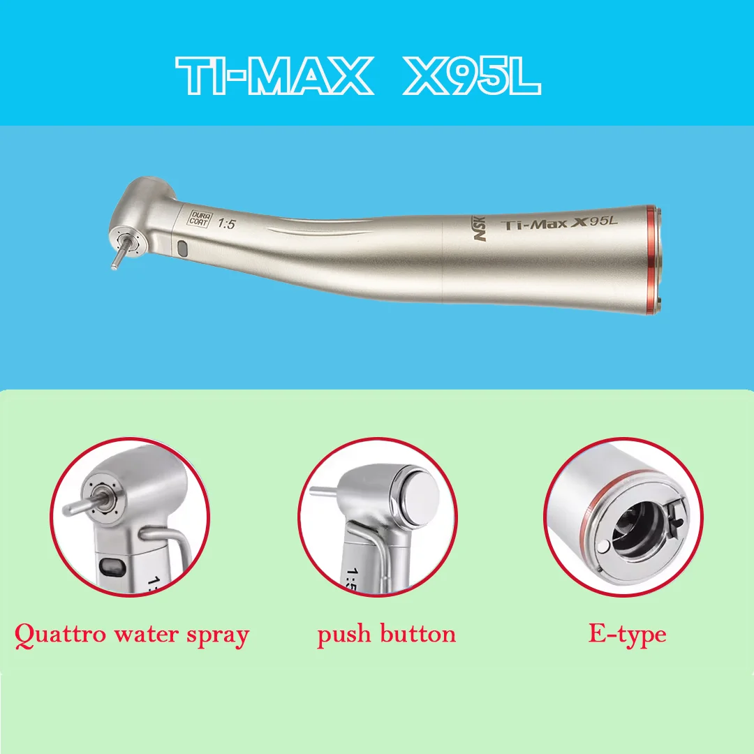 NSK X95L Internal Water Spray Contra Angle Handpiece E-type 1:5 Push Button Low Speed Fiber Optic Dental Equipment With Red Ring