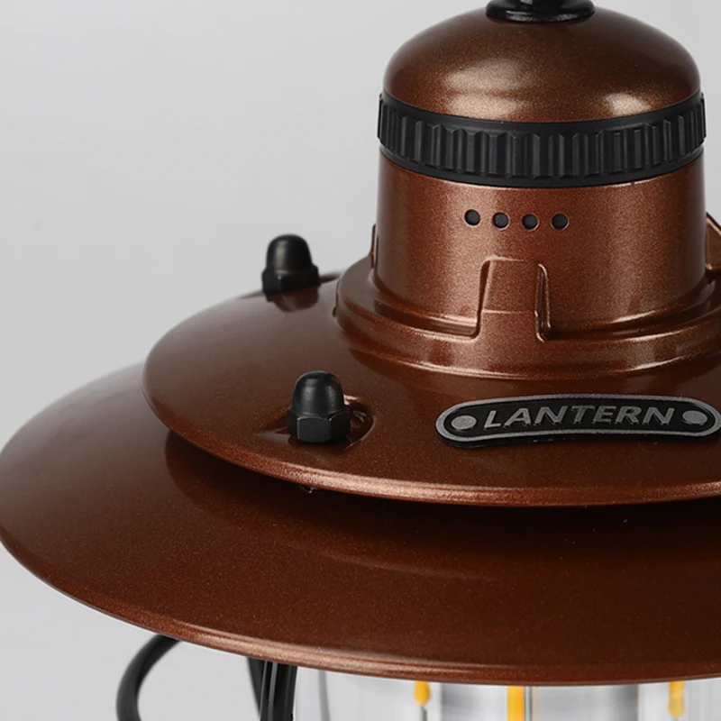 Lampa kempingowa LED Retro Wielofunkcyjna lampa kempingowa na zewnątrz, przenośna, wbudowana bateria, obsługa wyjścia, niekończące się przyciemnianie