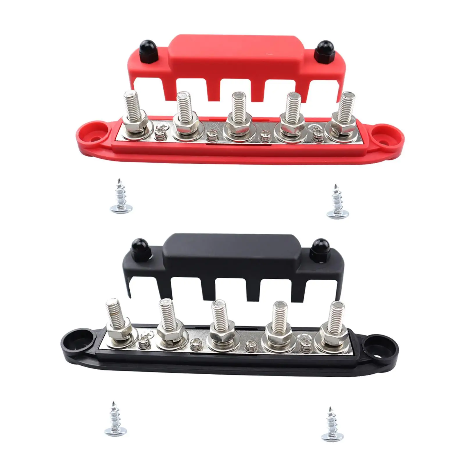 2 Pieces Bus Bar Dustproof 5 Post with Cover 48V 300A Power Distribution Blocks Busbar for Car Vehicle Marine RV Automotive