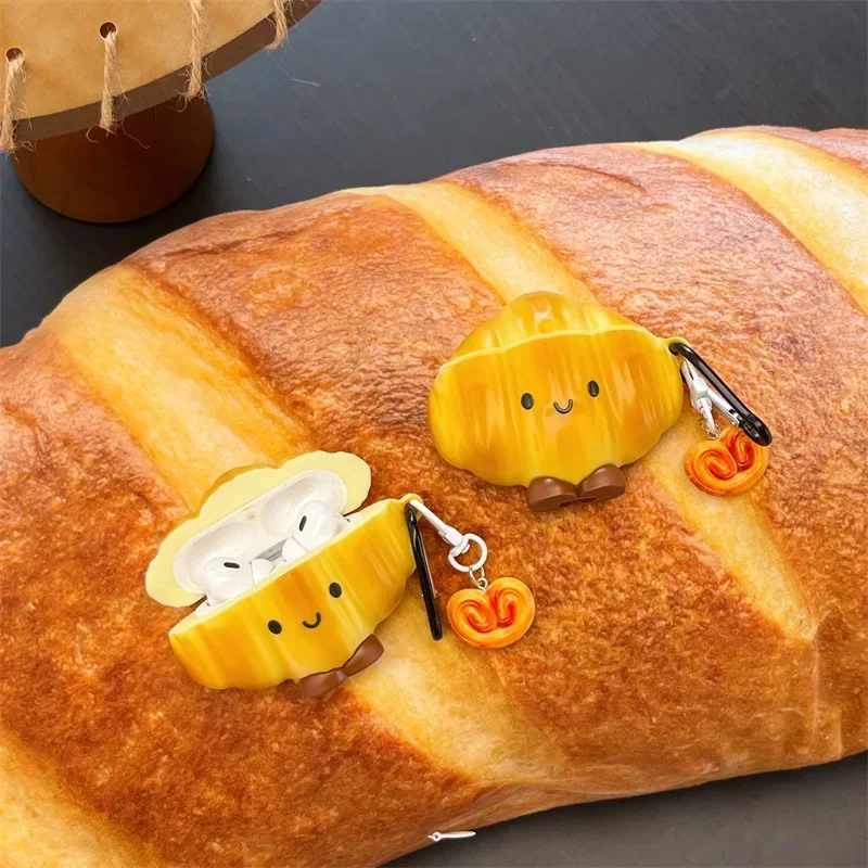 Croissant Cartoon Case for AirPods 4 Airpod 1 2 3 Pro Pro2  Bluetooth Earbuds Charging Box Protective Earphone Case Cover
