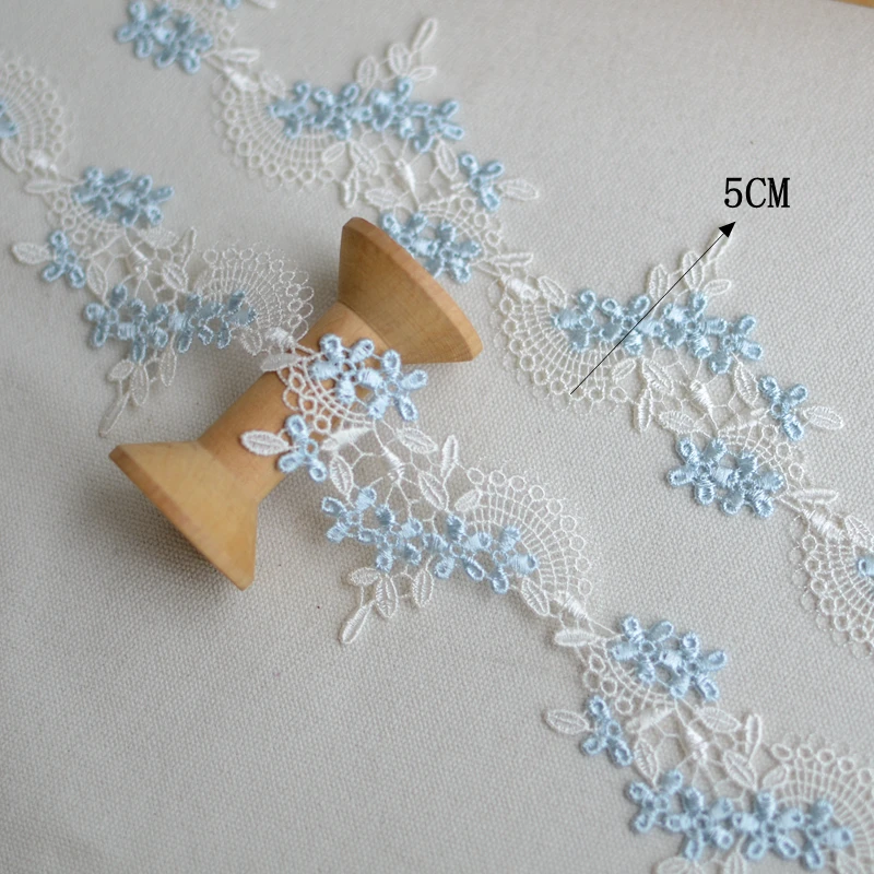 2 Yards 5cm Wide Water Soluble Lace Trimming Blue Flower Fabric Lace Decoration Diy Headscarf Hair Clothing Lace Trim Ribbon