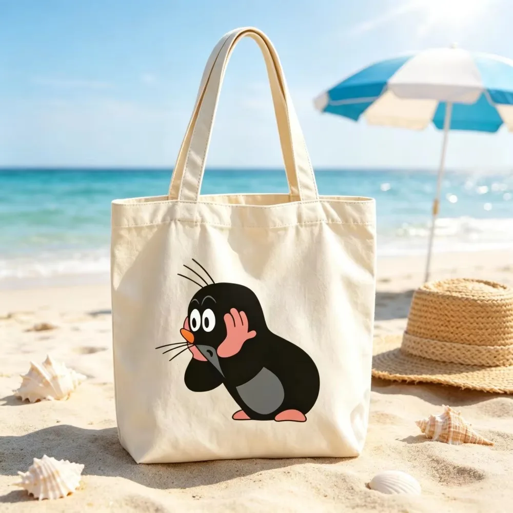 Personalized Cute Moles Canvas Tote Bags Custom Names Little Cartoon Animal Grocery Shopping Bags Reusable for Women Girls Gifts