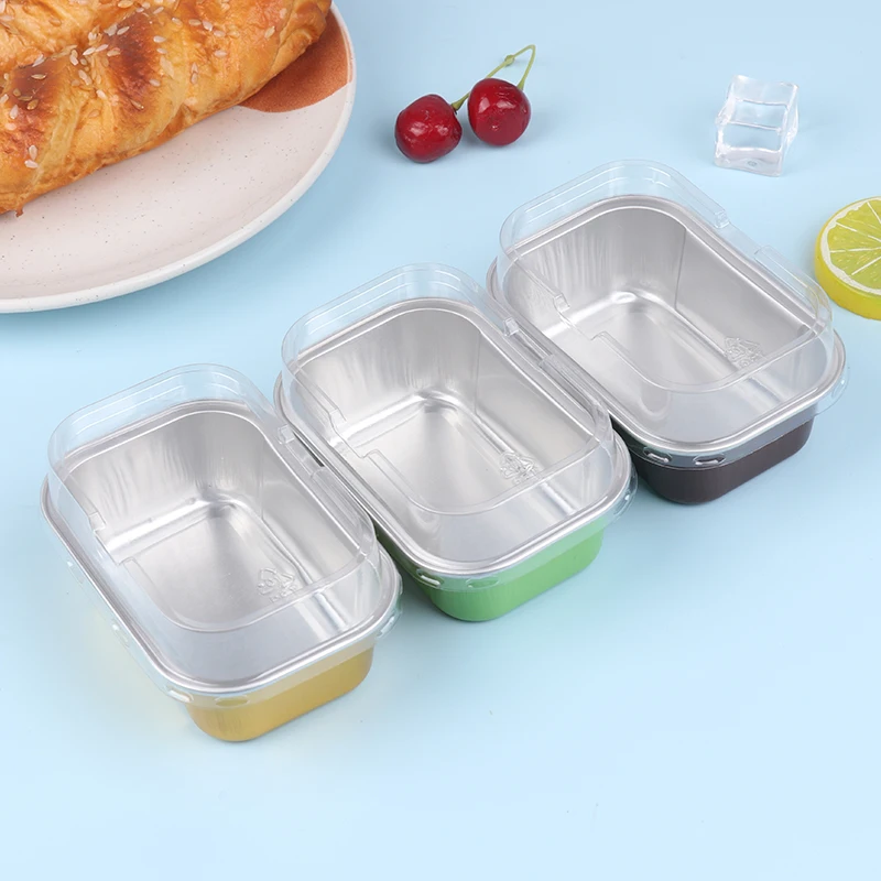 10set Aluminum Foil Baking Cups With Lids Non-Stick Foil Baking Cups Ramekin Pudding Dessert Cups Cream Cups Containers