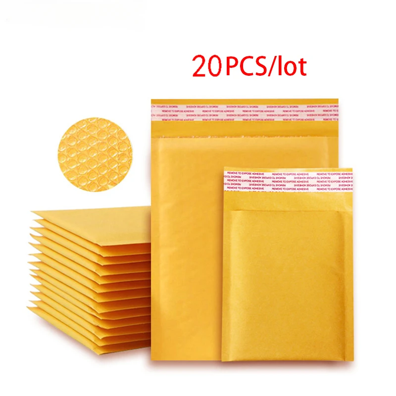 20PCS/Lot Kraft Paper Bubble Envelopes Bags Different Specifications Mailers Padded Shipping Envelope with Bubble Mailing Bag