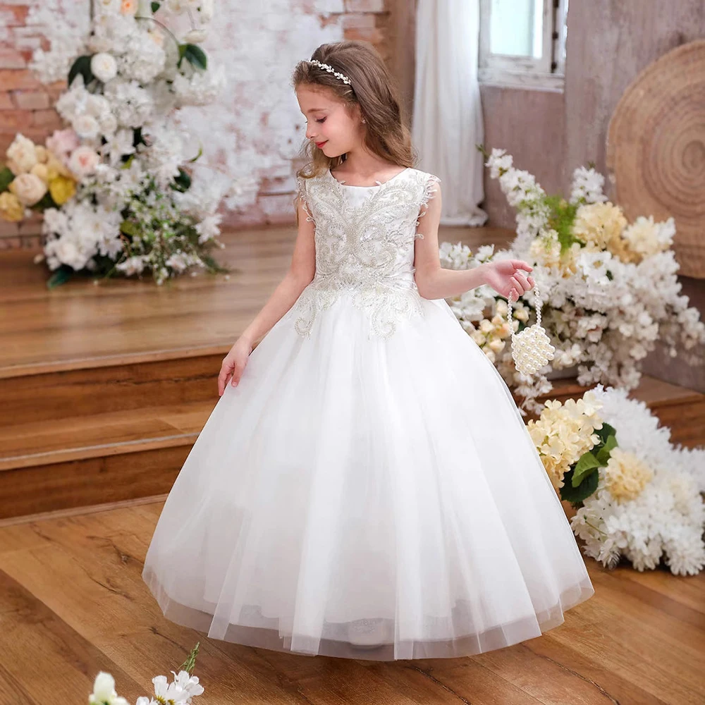 ที่กําหนดเองG Litterเลื่อมลูกปัดAppliquéd T Ulleชุดสาวดอกไม้ชุดเพื่อนเจ้าสาวชุดวันเกิดพรรคประกวดชุดแต่งงาน