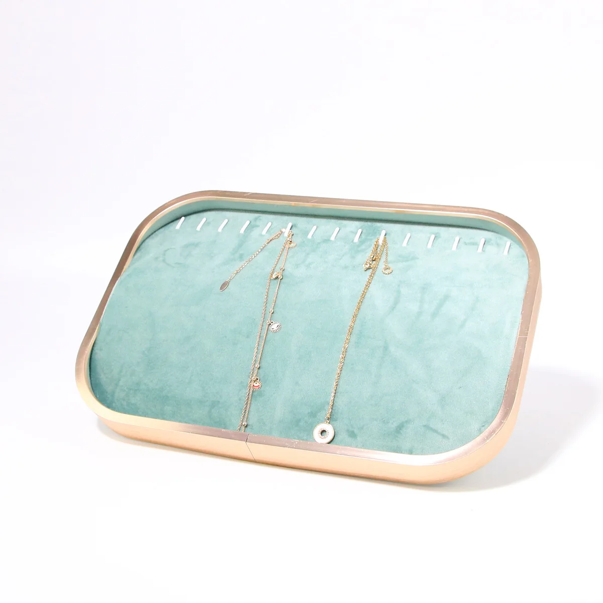 Light Green Jewelry Case European Style Jewelry Display Storage Metal Necklace Jewelry Tray Aluminum Alloy Jewelry Microfiber