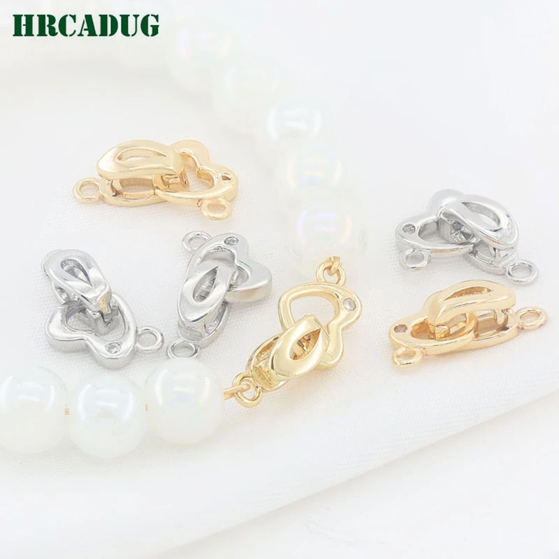 

Necklace End Clasp 14K Gold Plated Brass With Zircon Beads Bracelet Connecting Clasps Jewelry Making Supplies Love Heart Clasps