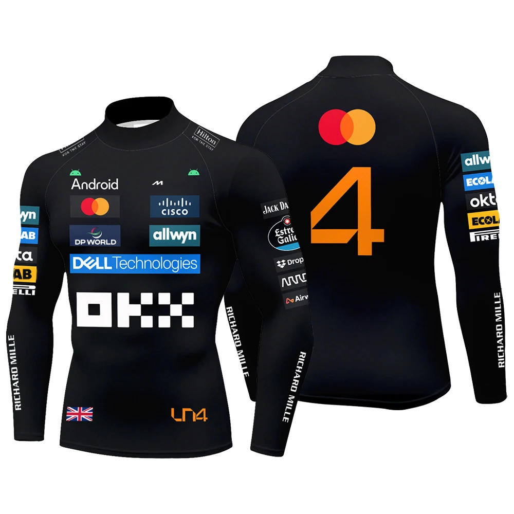 Men's Oscar Piastri 81 Mock Neck Compression Shirt Norris 4 Racing Fans Top Outdoor Sports Gym Quick Drying Long Sleeve T-shirt