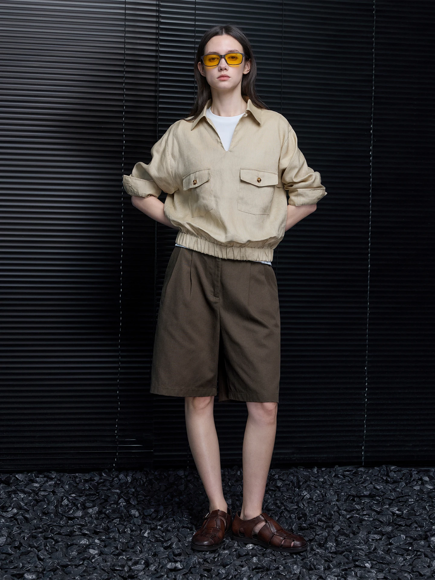 

Женская модная льняная рубашка цвета хаки свободного кроя, новинка весна-лето, в уличном стиле, с длинным рукавом, отложным воротником, повседневная, универсальная.