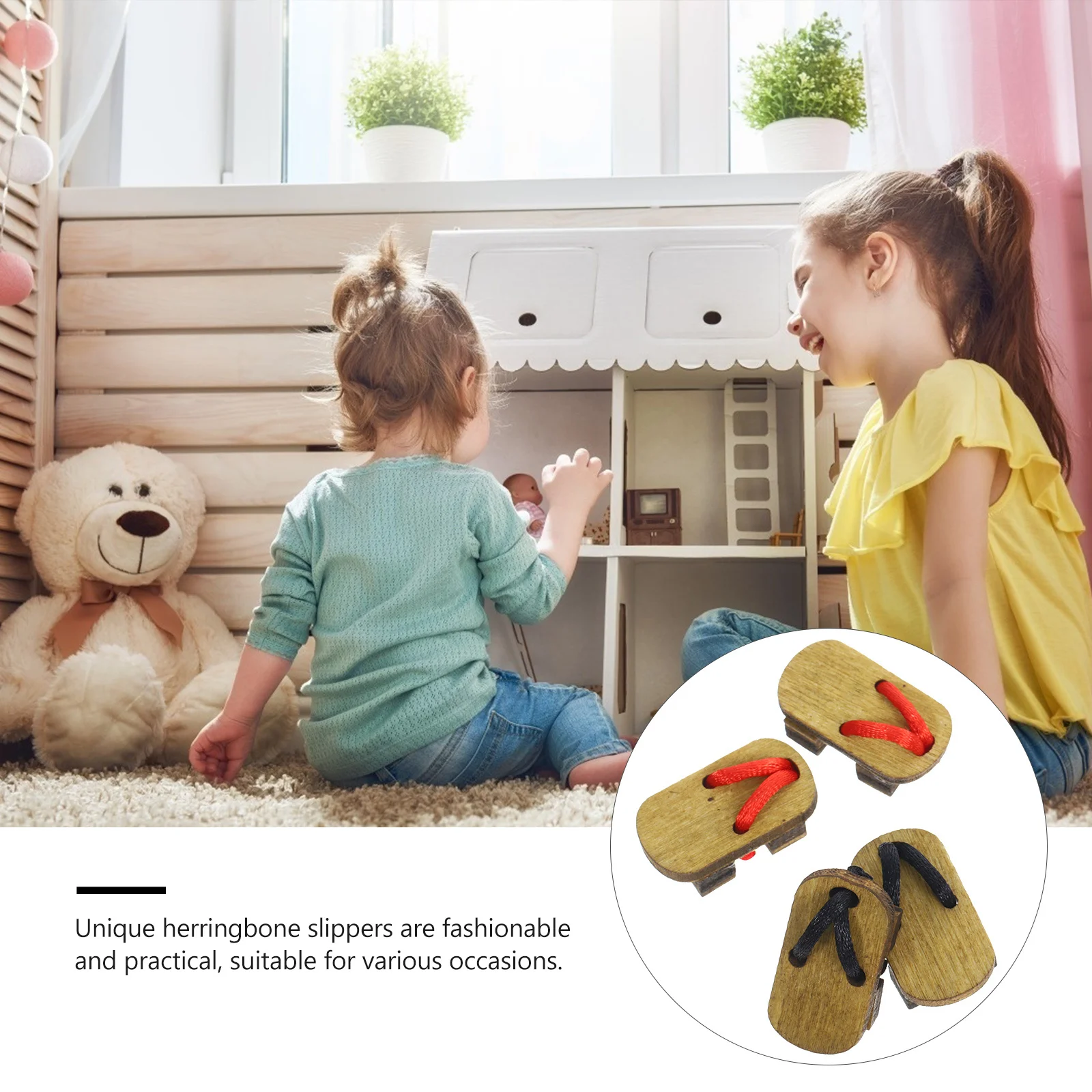 2Pairs قباقيب خشبية صغيرة مصغرة شبشب خشبي منزل صغير تسد صغير ديكور الحرفية العرض DIY بها بنفسك دمية المشهد