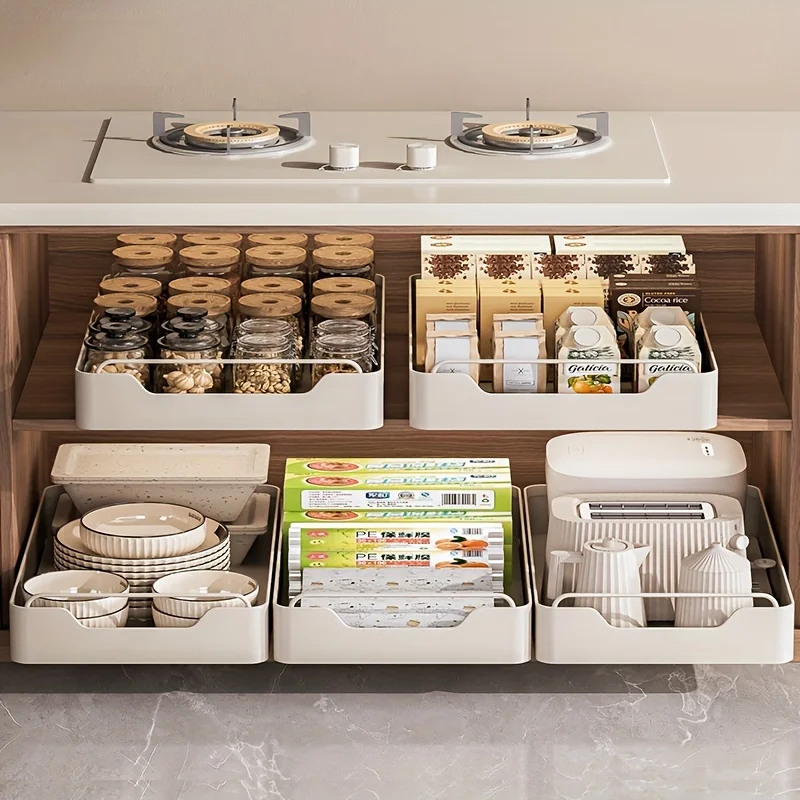 Sliding Drawer Storage Organizer - Large Capacity Pull-Out Box for Kitchen/Bathroom Home Shelf