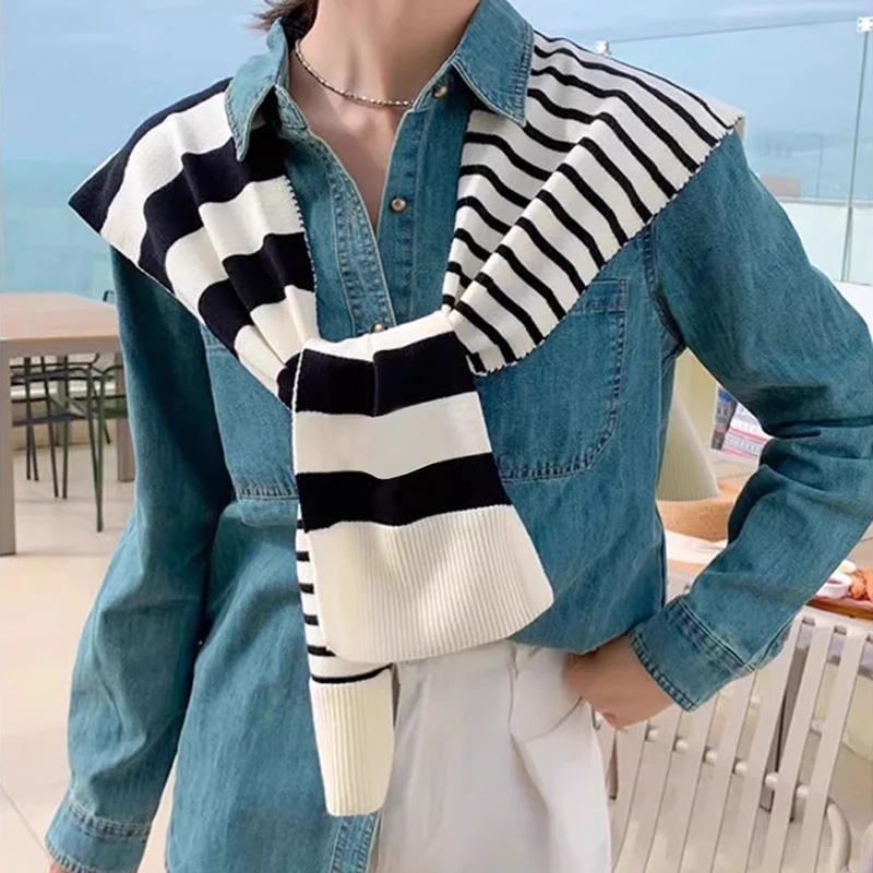 Gestrickte Schal Wraps Frauen Gestreiften Cape Pullover Gestrickte Geknotete Tücher Reise Casual Schal Cape Schulter Tops Mode Wrap