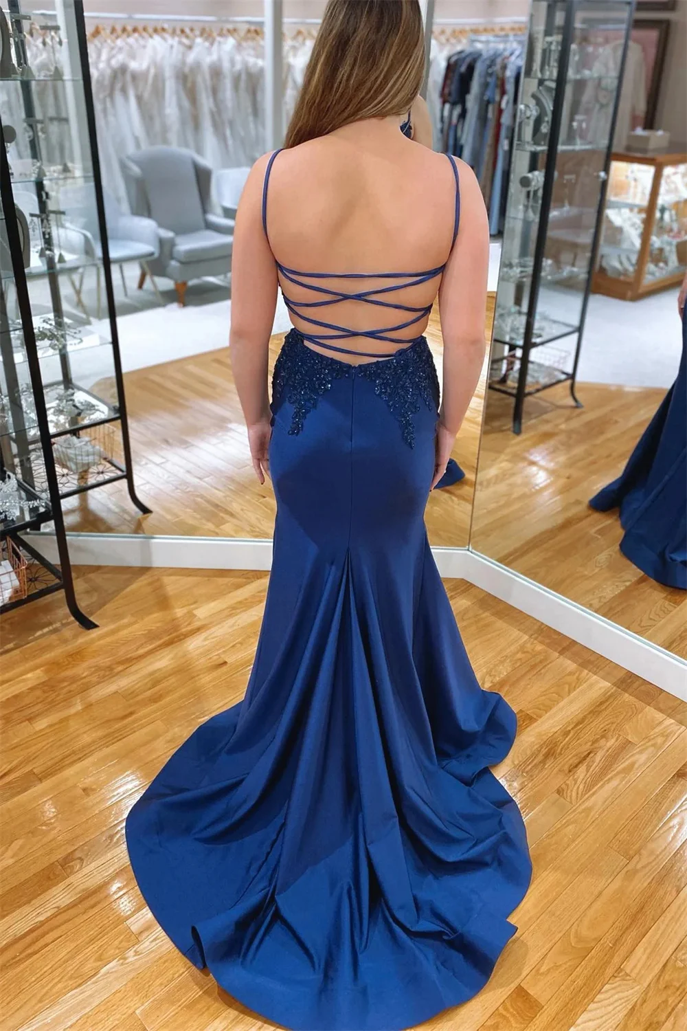 Annie Donkerblauwe Prom Jurken Geborduurde Kralen Zeemeermin Trouwjurk Sexy Backless Corset Cocktail Jurken Vestidos De Fiesta