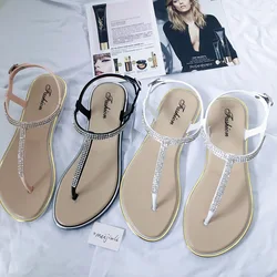 Summer Child Shoes Girl Diamond Inlay Flat Bottom Non-slip Sandals Students Party Open Toe Ceremony Shoes Kid Casual Beach Shoes