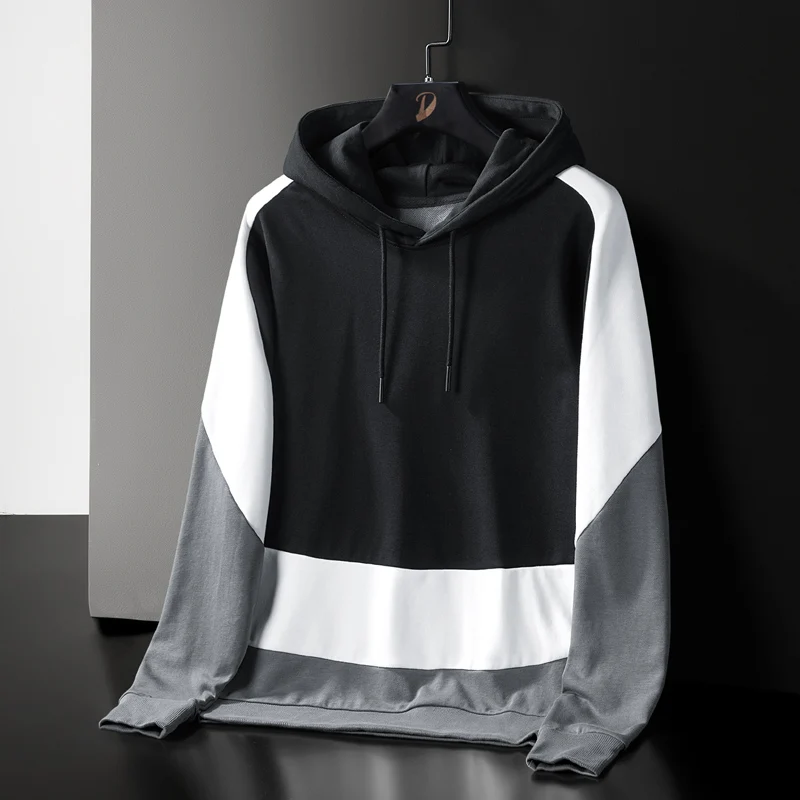 

Deioao Black White Grey Patchwork Hooded Tops Women Plus Size Loose Draw String Hoodies Female Street Wear Sweatshirts Clothes