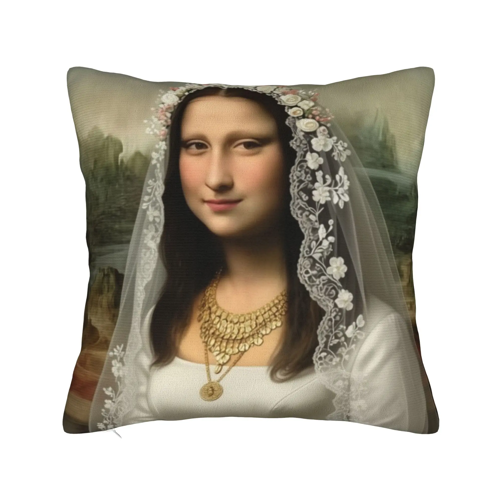 Bride Mona Lisa Funny Art Pillow Cover  Morden Pillow Case For Office Car Home Decor Print Pillowcases Gift