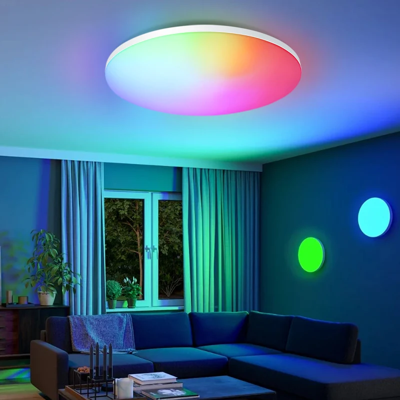 Imagem -06 - Luz de Teto Rgb Smart Home Painel Led Decoração Interior Controle Remoto Aplicação de Escurecimento Quarto Festa Quarto 36w 54w 220v