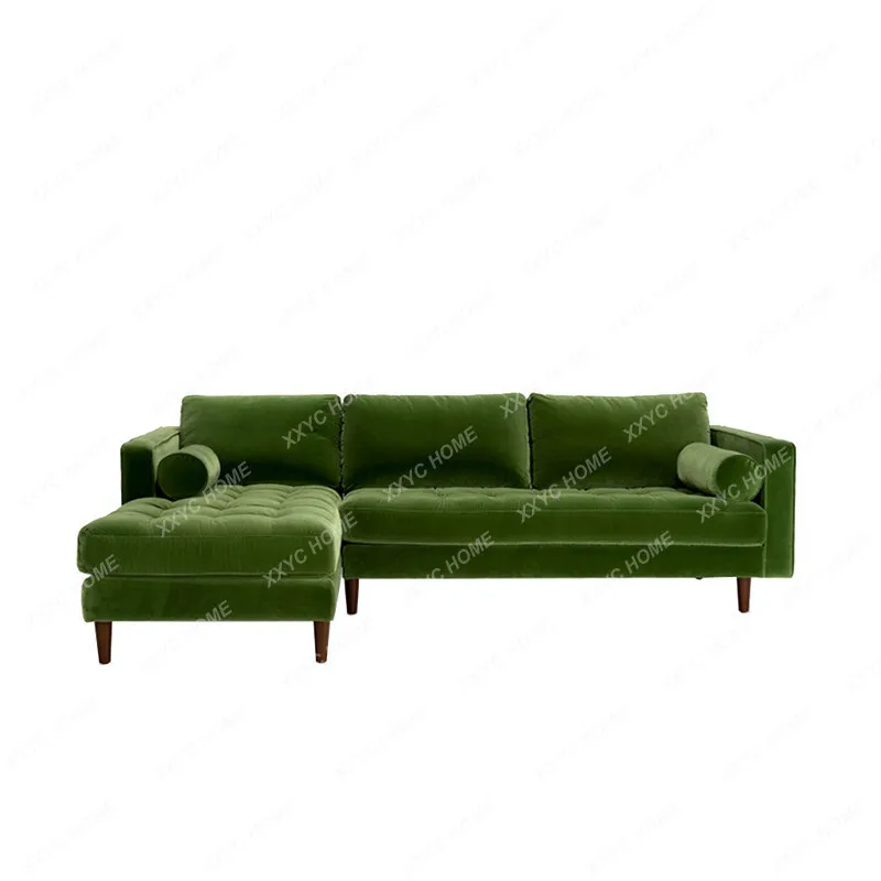AA multi-person corner sofa, post-modern green flannel L-shaped small apartment simple customization