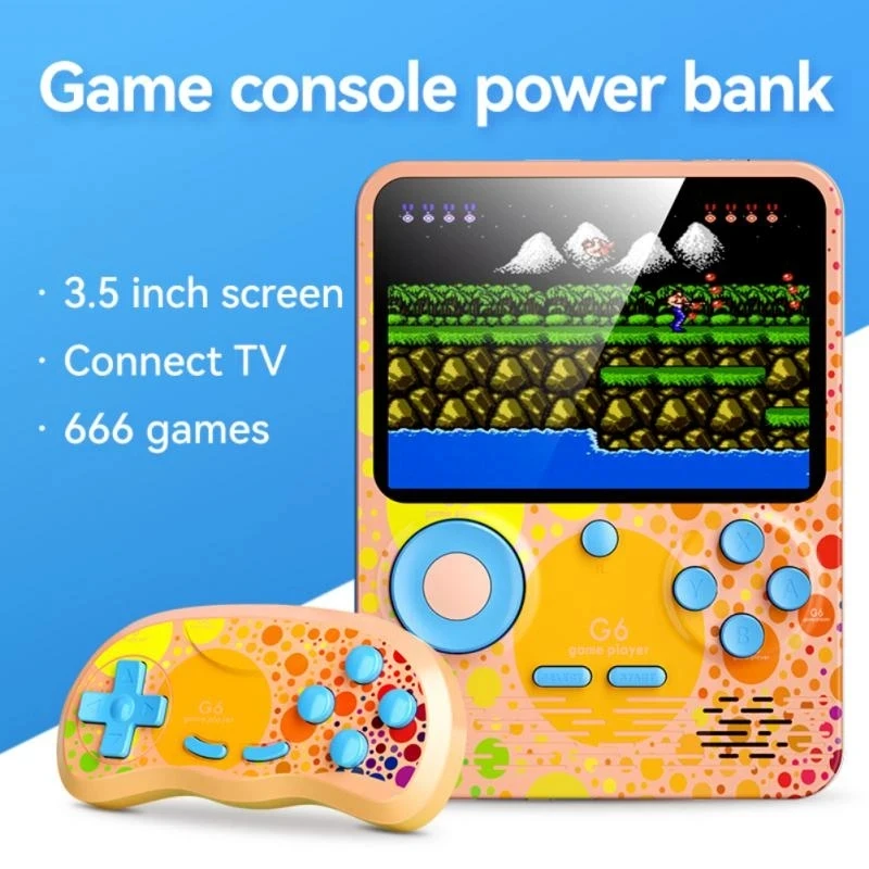 G6 Kids وحدة تحكم ألعاب فيديو محمولة بشاشة 3.5 بوصة مشغل ألعاب 666 في 1 ألعاب لاعبين لوحة ألعاب 6000 مللي أمبير في الساعة شحن البطارية
