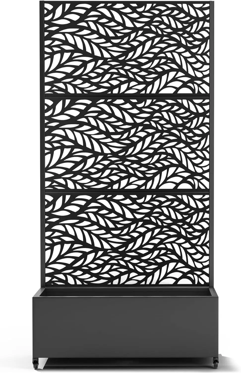 

Raised Garden Bed with Trellis and Wheels,73"x35"x16" Metal Raised Garden Bed,Black Flowing Leaf Metal Planter with Climbing Tre