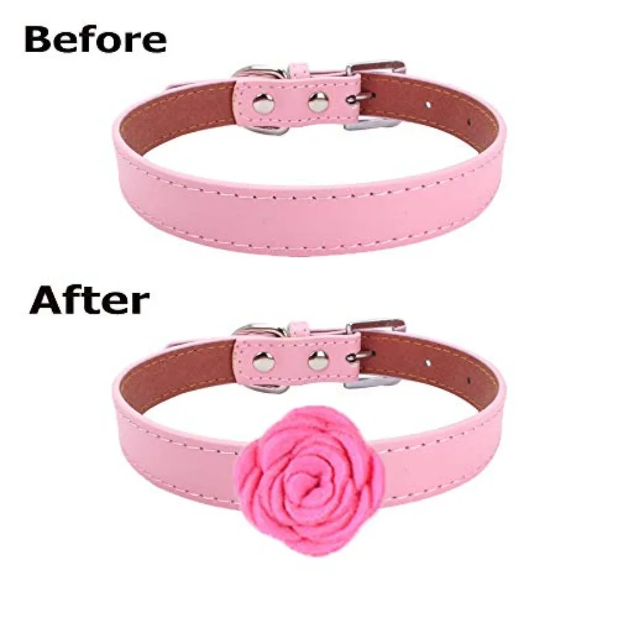 12pcs 1.6" Rose Small Dogs Collar Bows Flowers for Doggy Cats Wedding Birthday Party Collars Decor Sliding Accessories
