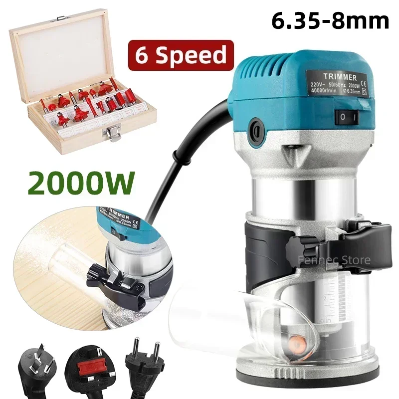 

Electric Trimmer Router Woodworking Milling Engraving Slotting Trimming Machine Wood Trimmer Router Tool with 15 PCS Router Bits