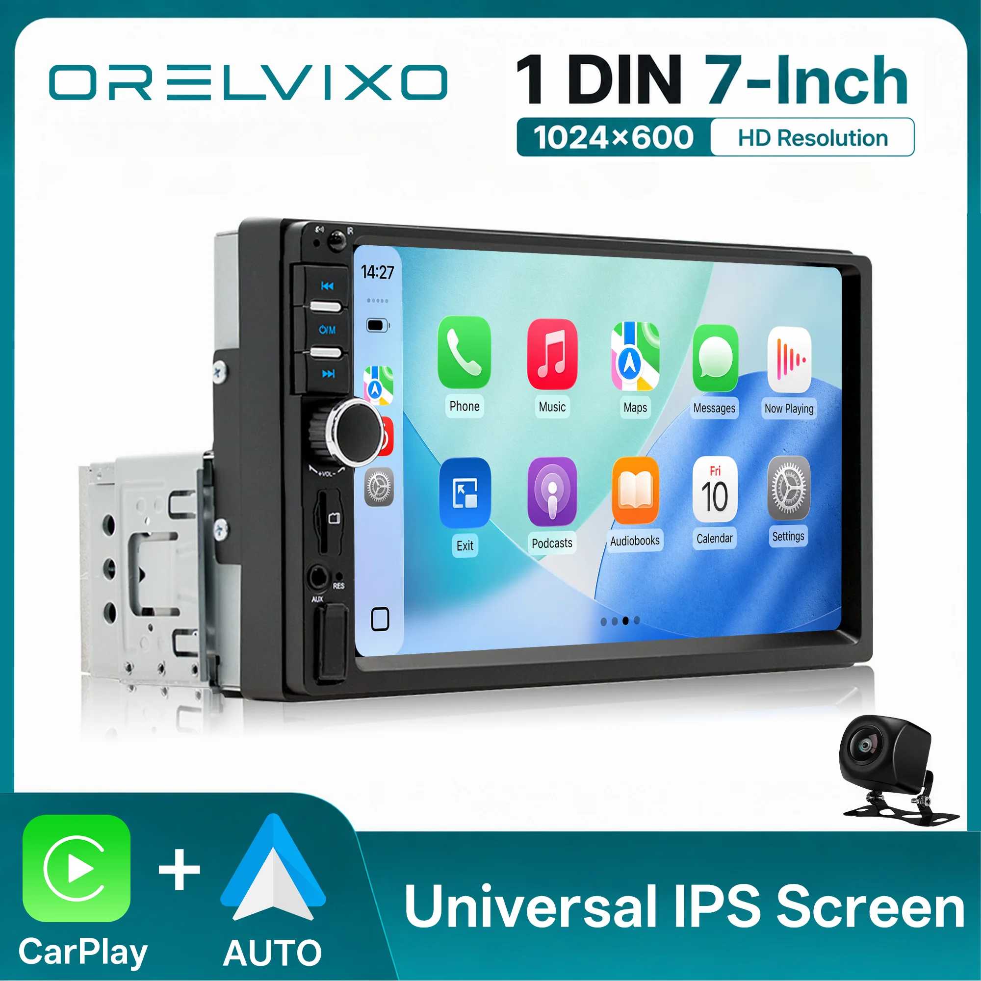 7 Inch HD IPS Touchscreen 1 DIN Car Radio with CarPlay, FM Receiver, Mirror Link, Car Stereo Multimedia Player and Monitor