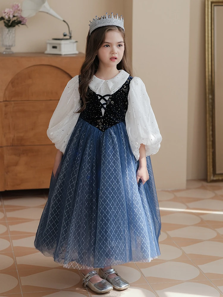 Anna Frozen Queen Dress Children Spring and Autumn Halloween Cosplay Formal Occasion Princess Dresses for Girls birthday Party