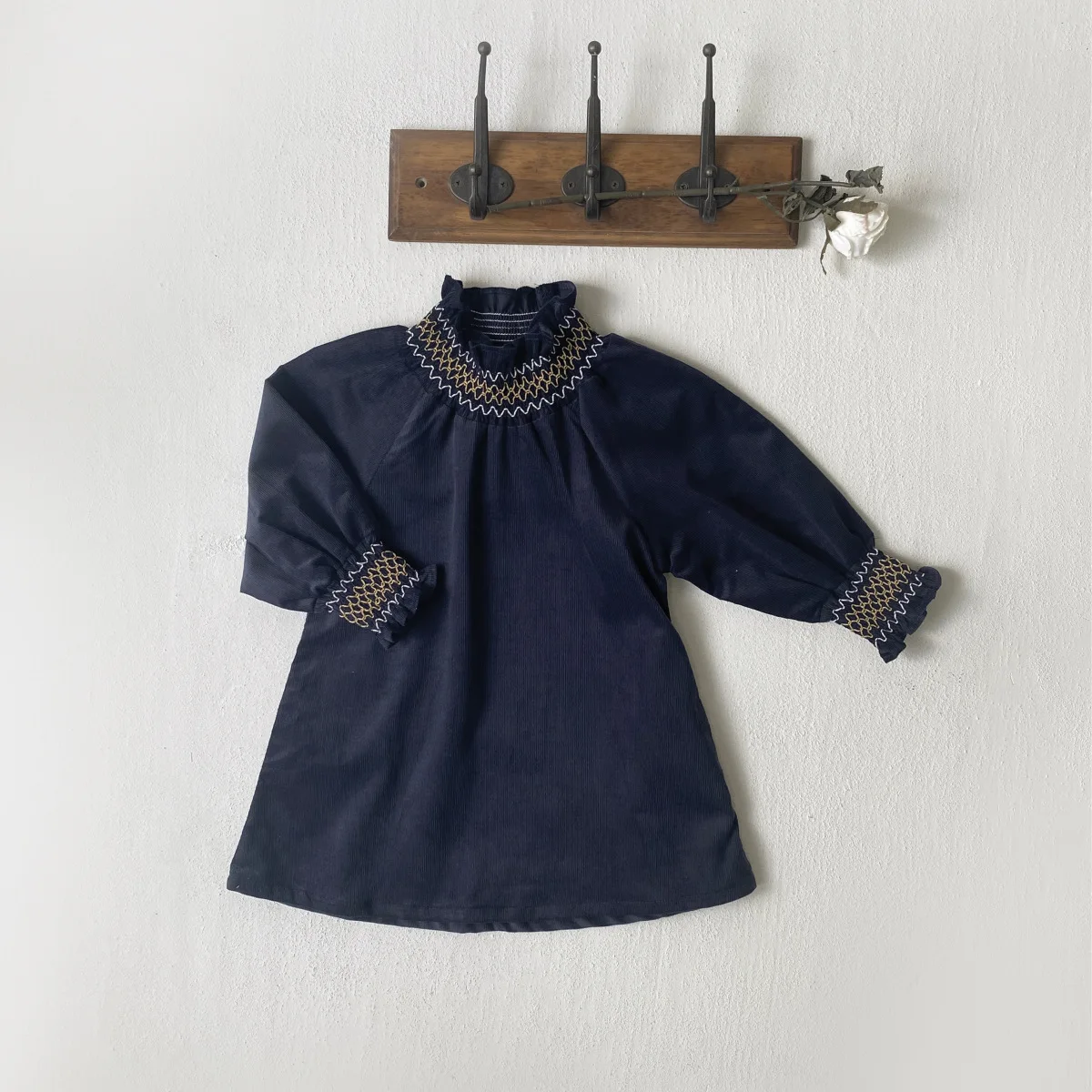 2024 Autumn New Baby Girl Long Sleeve Dress Infant Toddler Vintage Casual Dress Girls Solid Corduroy Dress Children Clothes