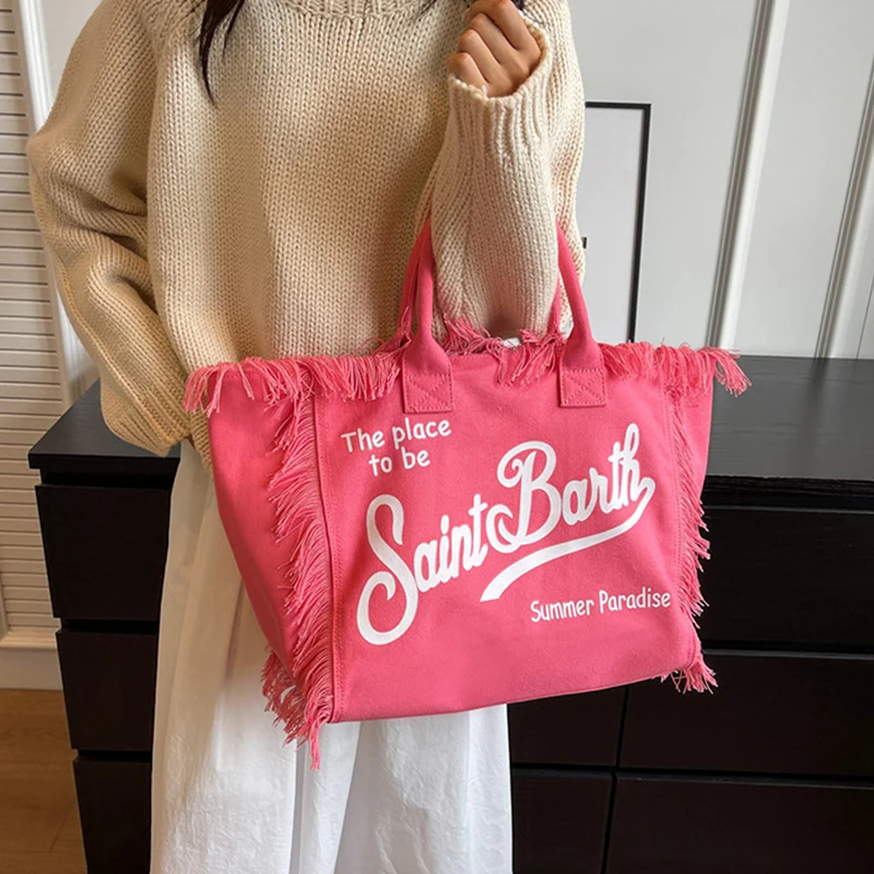 أزياء الدنيم المطبوعة حمل حقيبة سعة كبيرة حقائب الكتف ركاب اليدوية شرابة قماش الصيف الشاطئ حقيبة المرأة