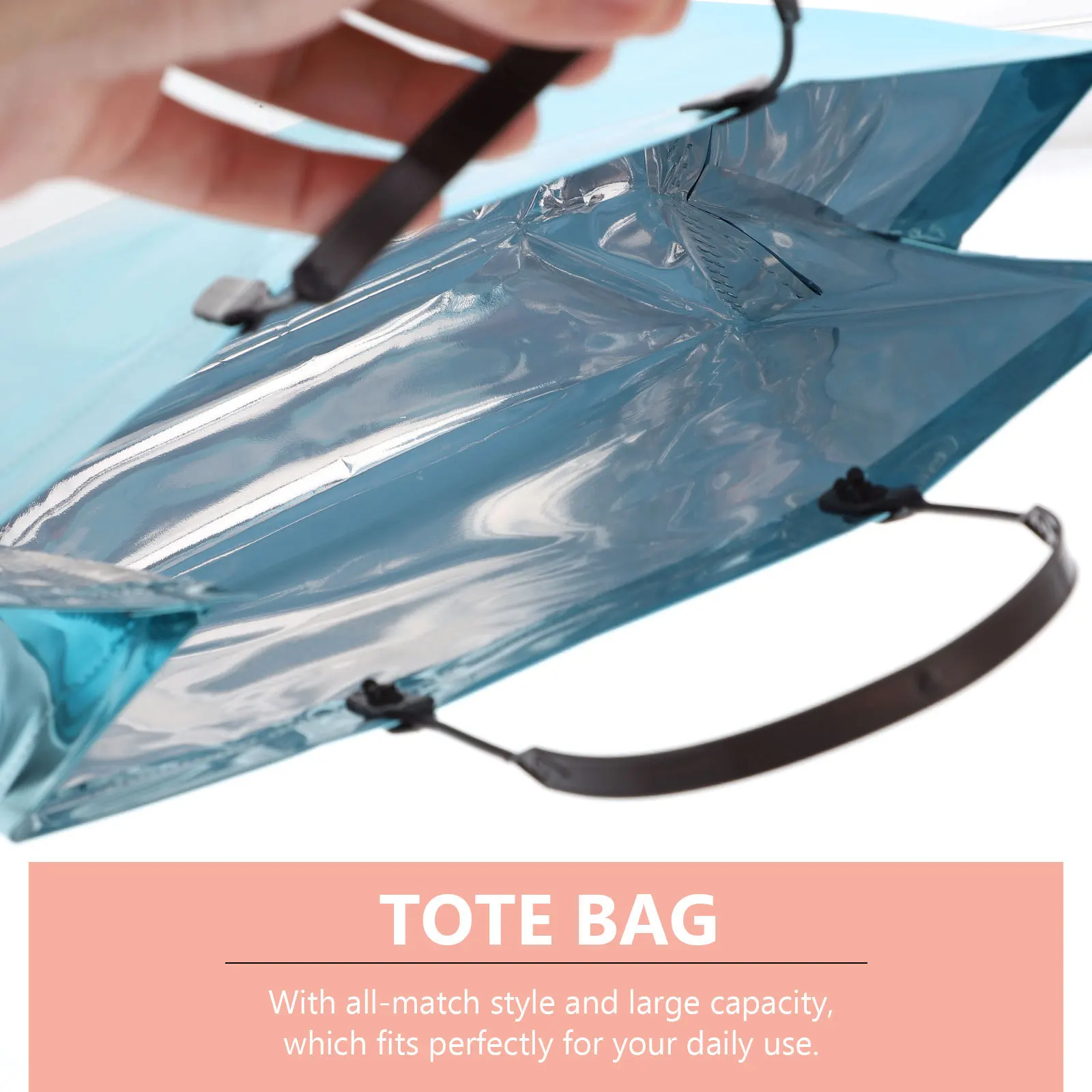 

4Pcs PVC Shopping Tote Bag Heavy Duty Reusable Grocery Bag Glossy Finish Tear Proof Handles Spacious for Gifts Parties Wet Wipe