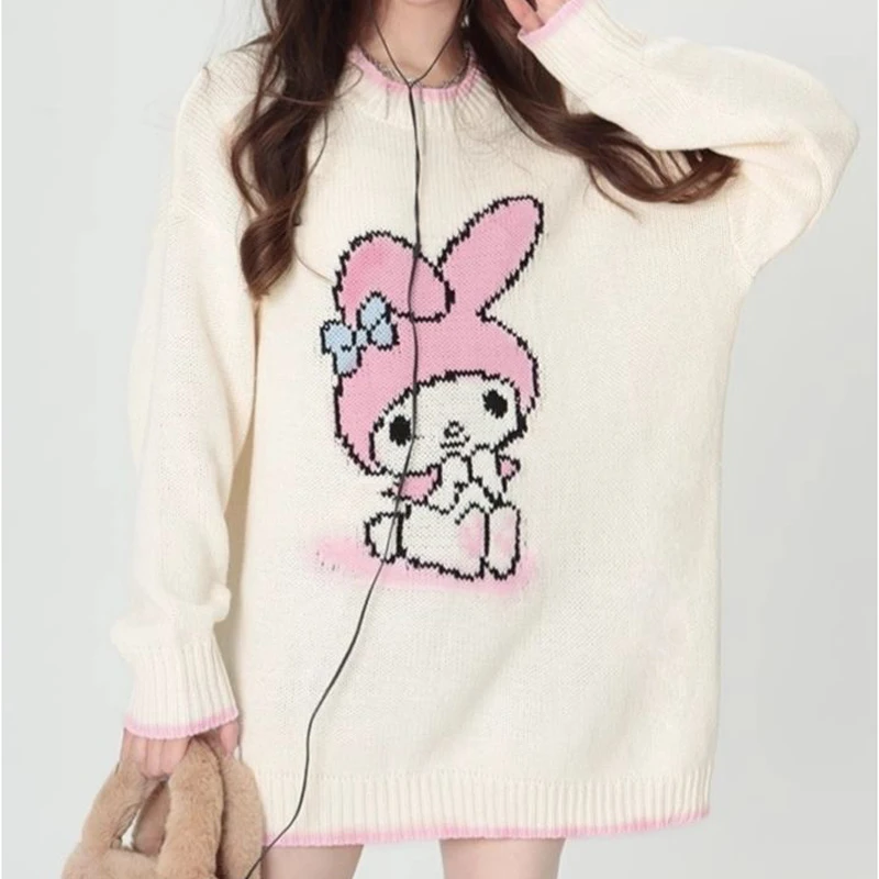 

Kawaii My Melody Cotton Sweater Sanrioed Cartoon Cute Girls Loose Comfor Soft Knitwear Sweet Fashion Long Sleeve Round Neck Tops