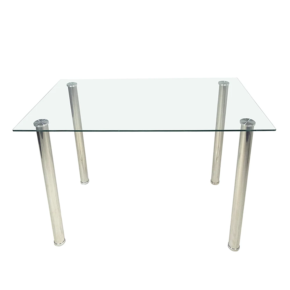 

4-seat simple rectangular cylindrical leg table tempered glass stainless steel clear glass 110 * 70 * 75cm N201