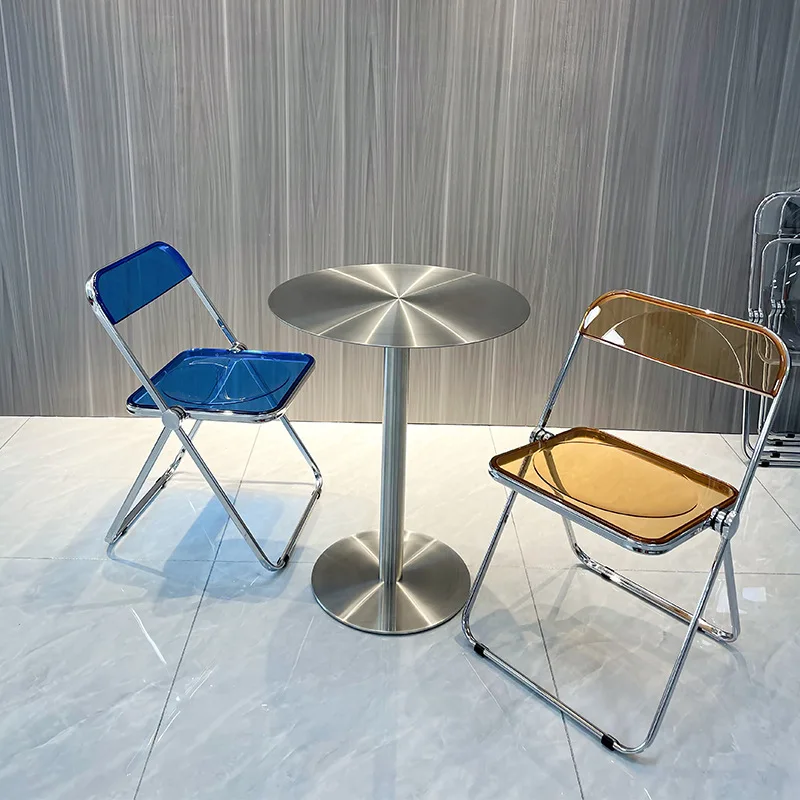 Simple Modern Industrial Style Cafe Stainless Steel Small Round Table Outdoor Leisure Round Iron Table Metal Dining Table image 5