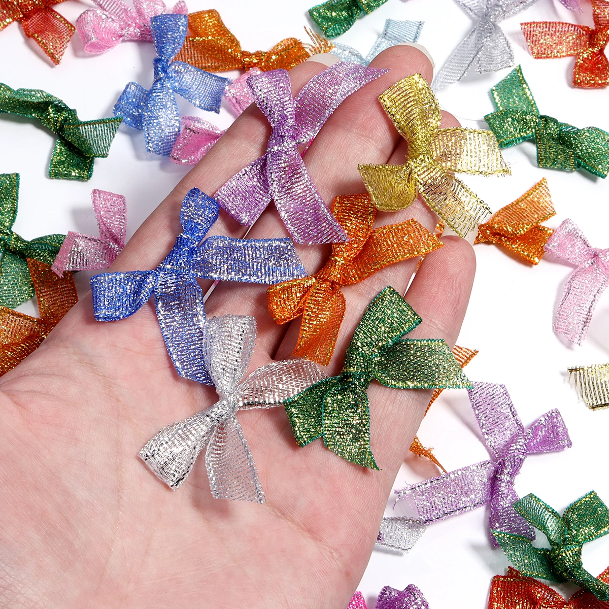 50pcs/lot of 4*3.5cm Glitter Satin Ribbon Bow Colorful Onion Bows For Wedding Party Gift Decor DIY Headwear Garment Accessorie