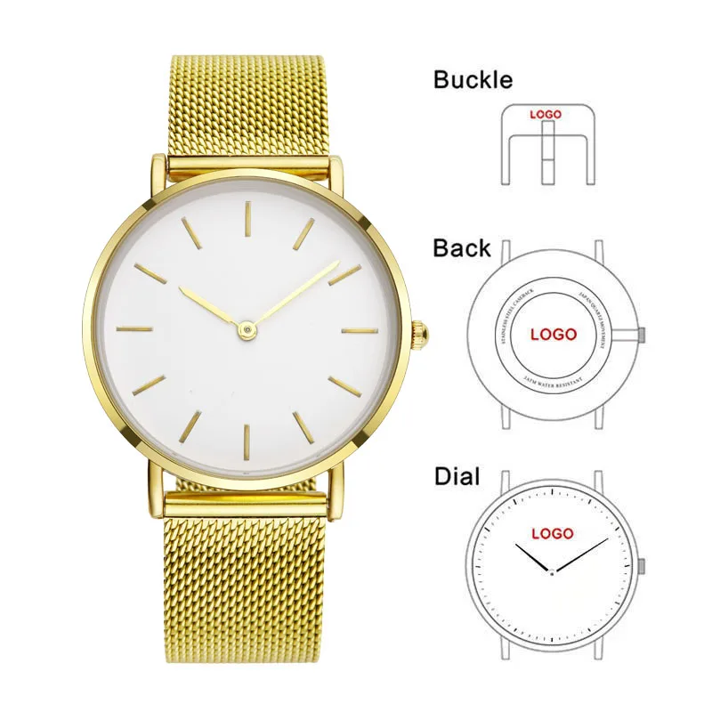 Customizable Gold Quartz Watch with Image Logo Personalized Timepiece for Men And Women