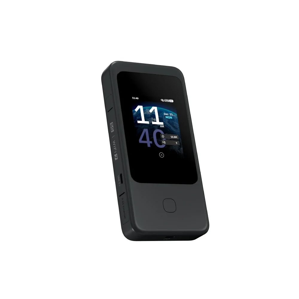 GL.iNet GL-E5800 (Mudi 7) 5G NR Tri-band Wi-Fi 7 Travel Router Speeds up to 4.67 Gbps Built-in ESIM, Dual SIM, 2.5G Ethernet Por